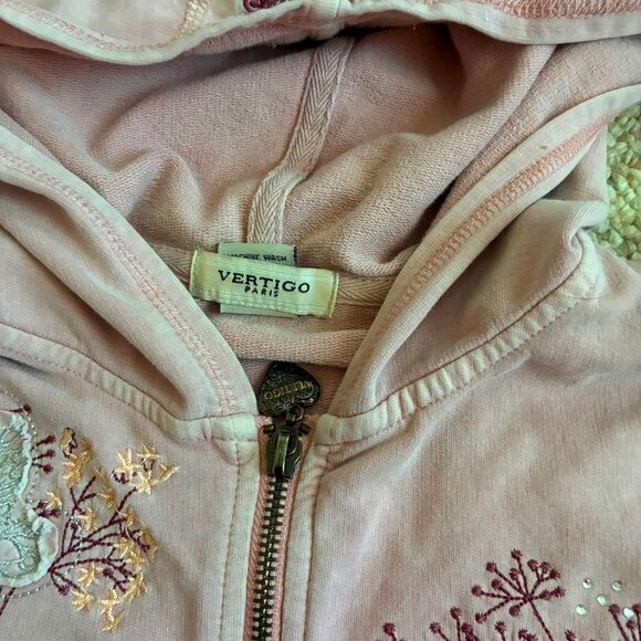 Vertigo Paris Dusty Pink Embroidered Hoodie Women Top M Cotton - Picture 6 of 9